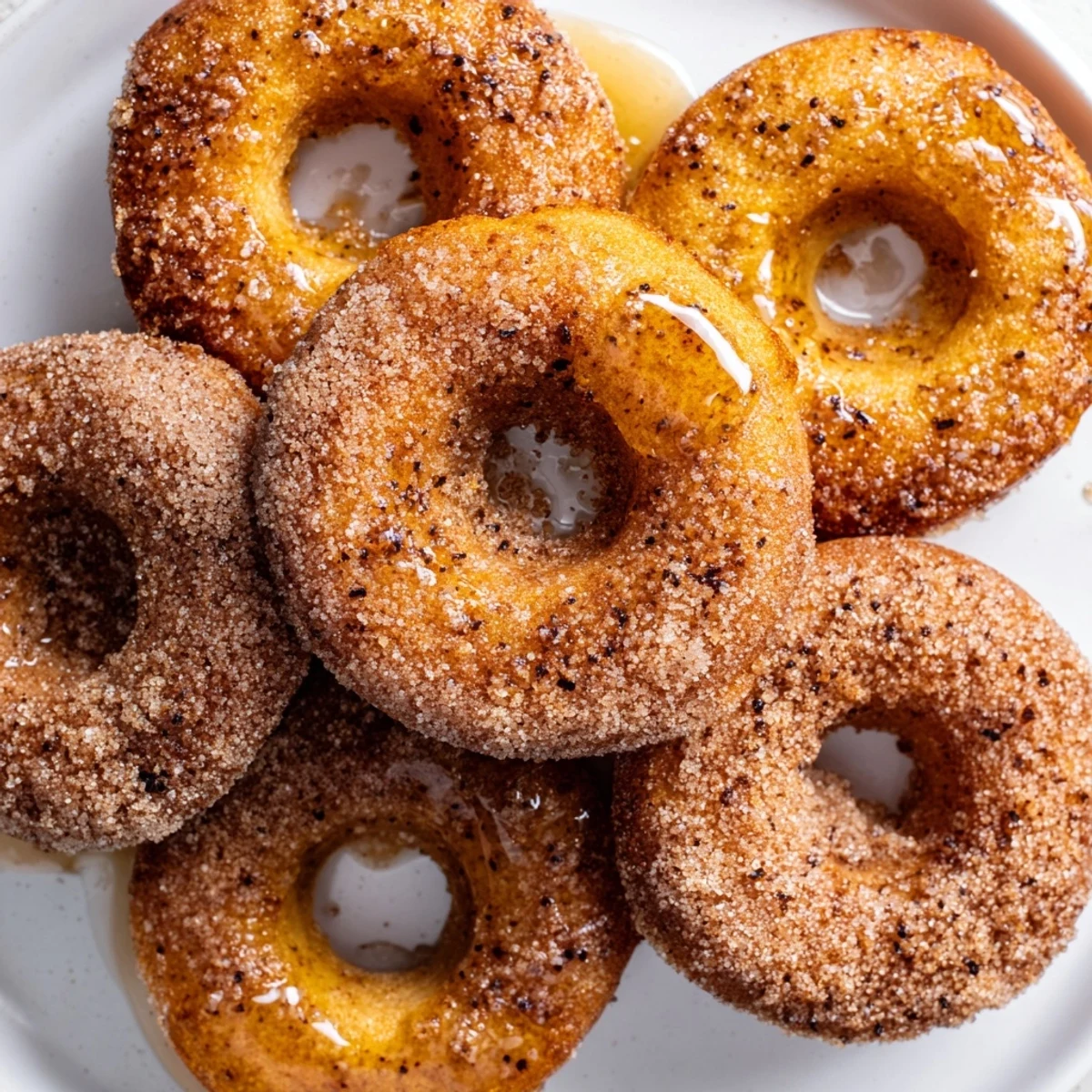 Image capturing freshly air-fried 1-Minute Air Fryer Donuts, coated in cinnamon sugar, perfect for a quick dessert.