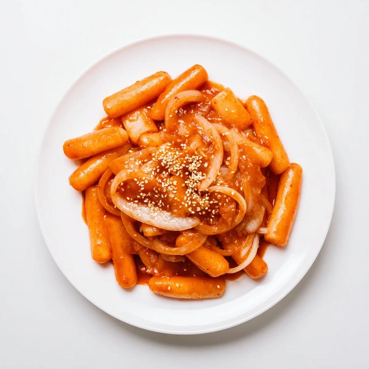 Savory Korean Tteokbokki, a comforting street food, served piping-hot and garnished with fresh green onions.