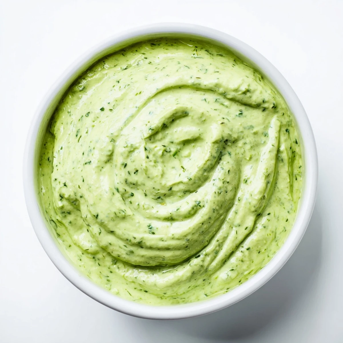 Creamy homemade Green Goddess Dressing with visible herbs creating a vibrant, flavorful dip for vegetables.