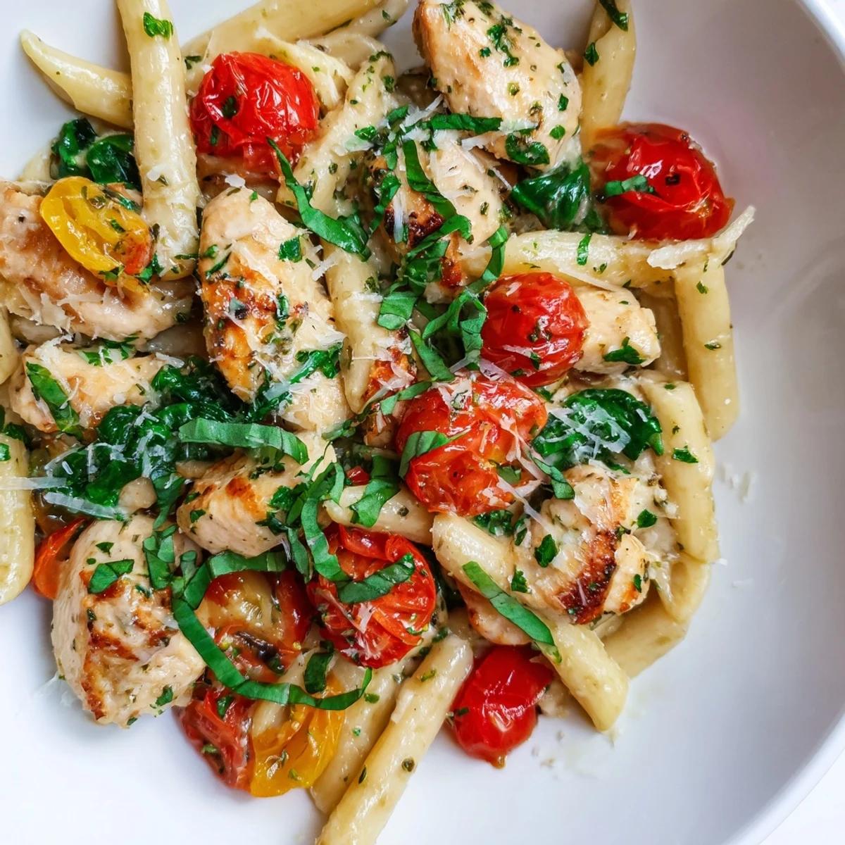 One-Pan Lemon Herb Pasta Chicken with golden chicken and al dente pasta, a vibrant meal.