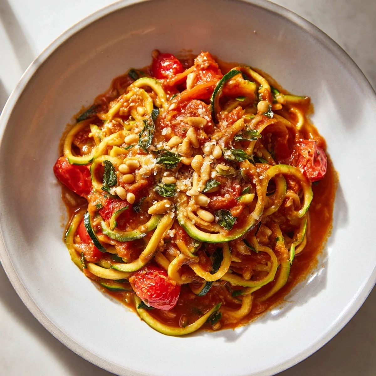 Enjoy colorful and easy zucchini noodle variations: a healthy meal with fresh, delicious flavors.