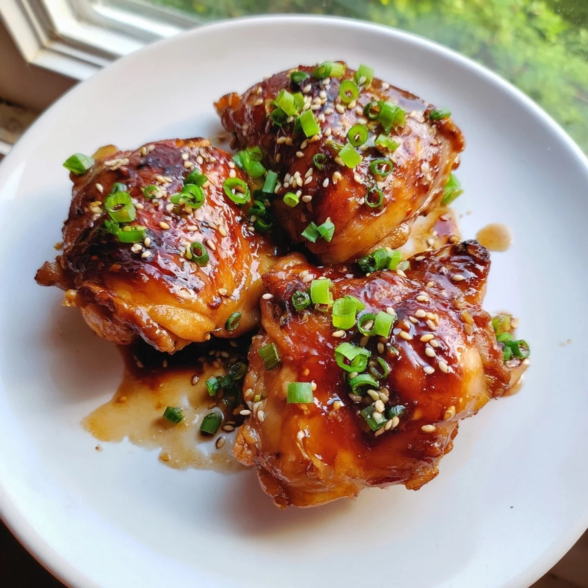 Juicy Honey Garlic Glazed Chicken with glistening skin, ready to serve with rice and veggies.
