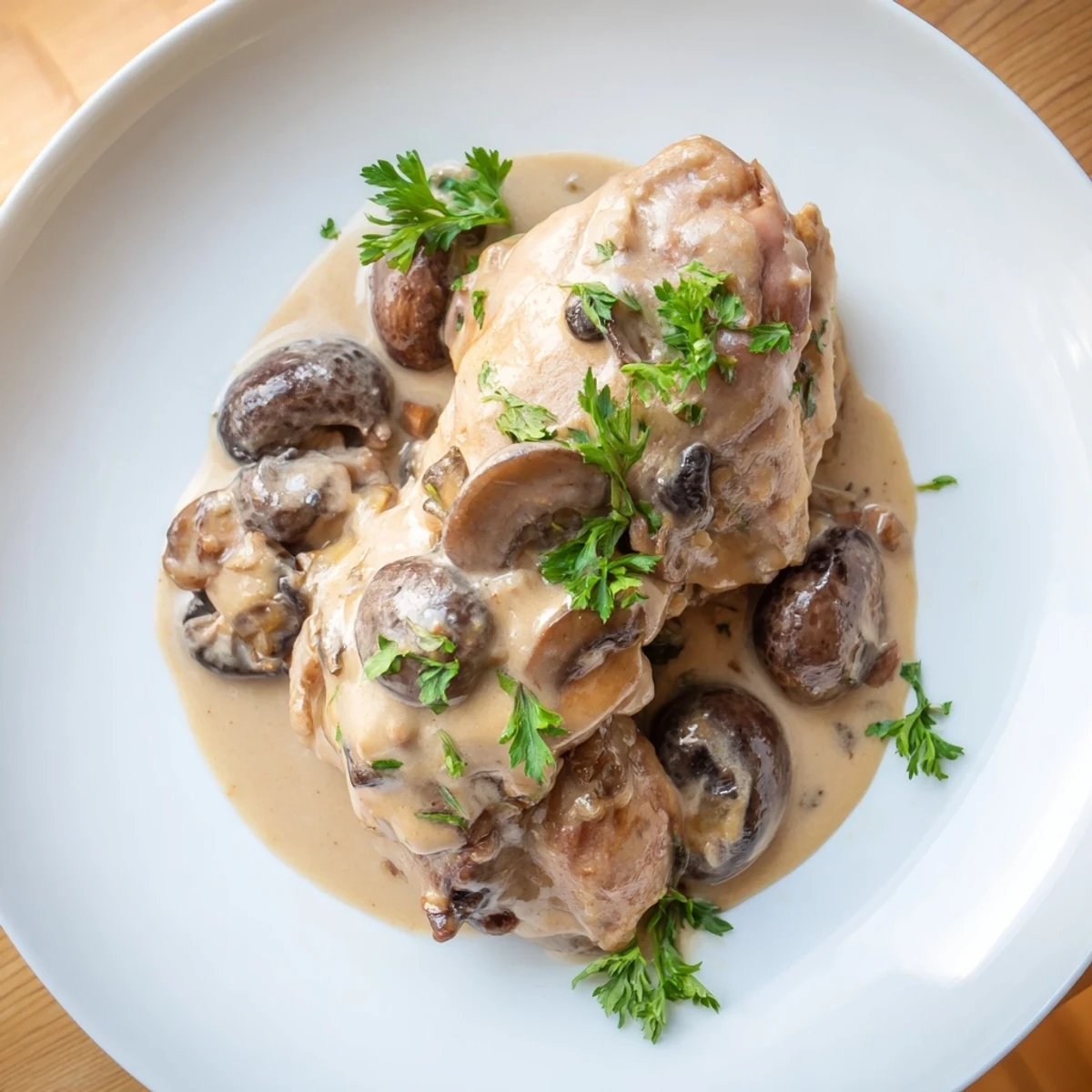 Hearty Coq au Vin Rosé served in a rustic Dutch oven with fresh parsley garnish.  