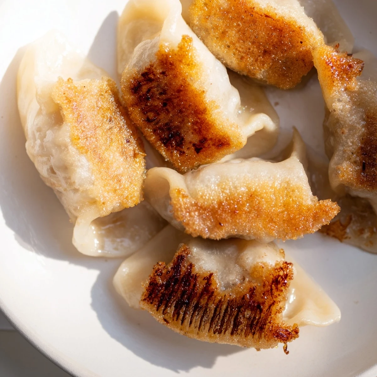 Juicy smash dumplings served warm with a savory soy and chili dipping sauce.