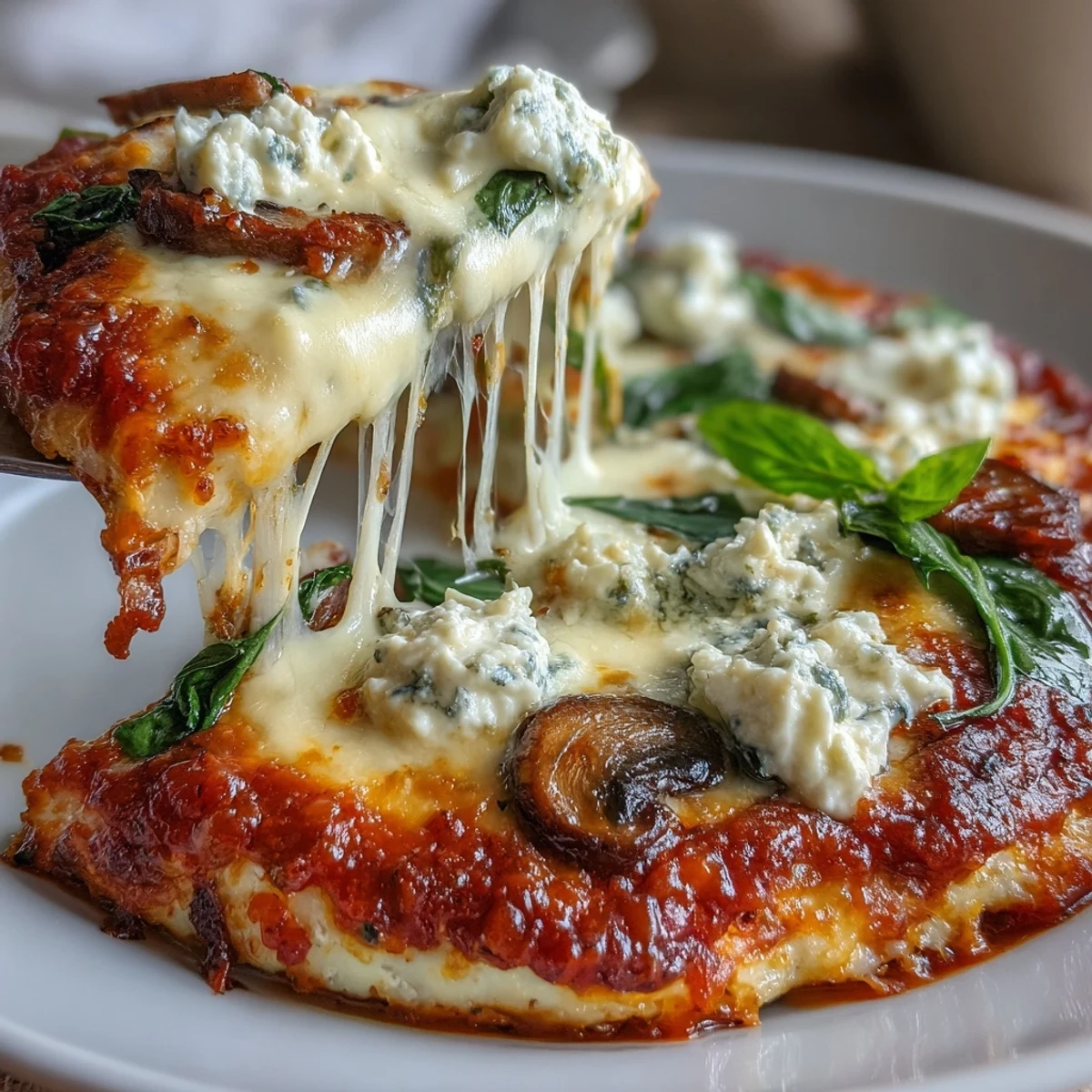 Golden, bubbly mozzarella blankets a hearty Cottage Cheese Pizza Bowl filled with zesty marinara, crisp bell peppers, and fresh spinach.  