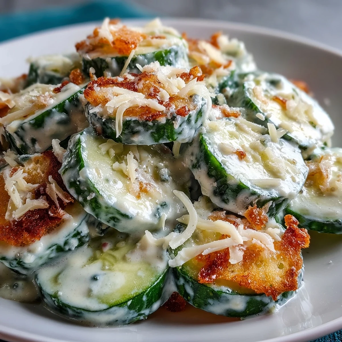 Freshly sliced English cucumbers tossed in a creamy homemade Caesar dressing, topped with crunchy croutons and shaved Parmesan.  