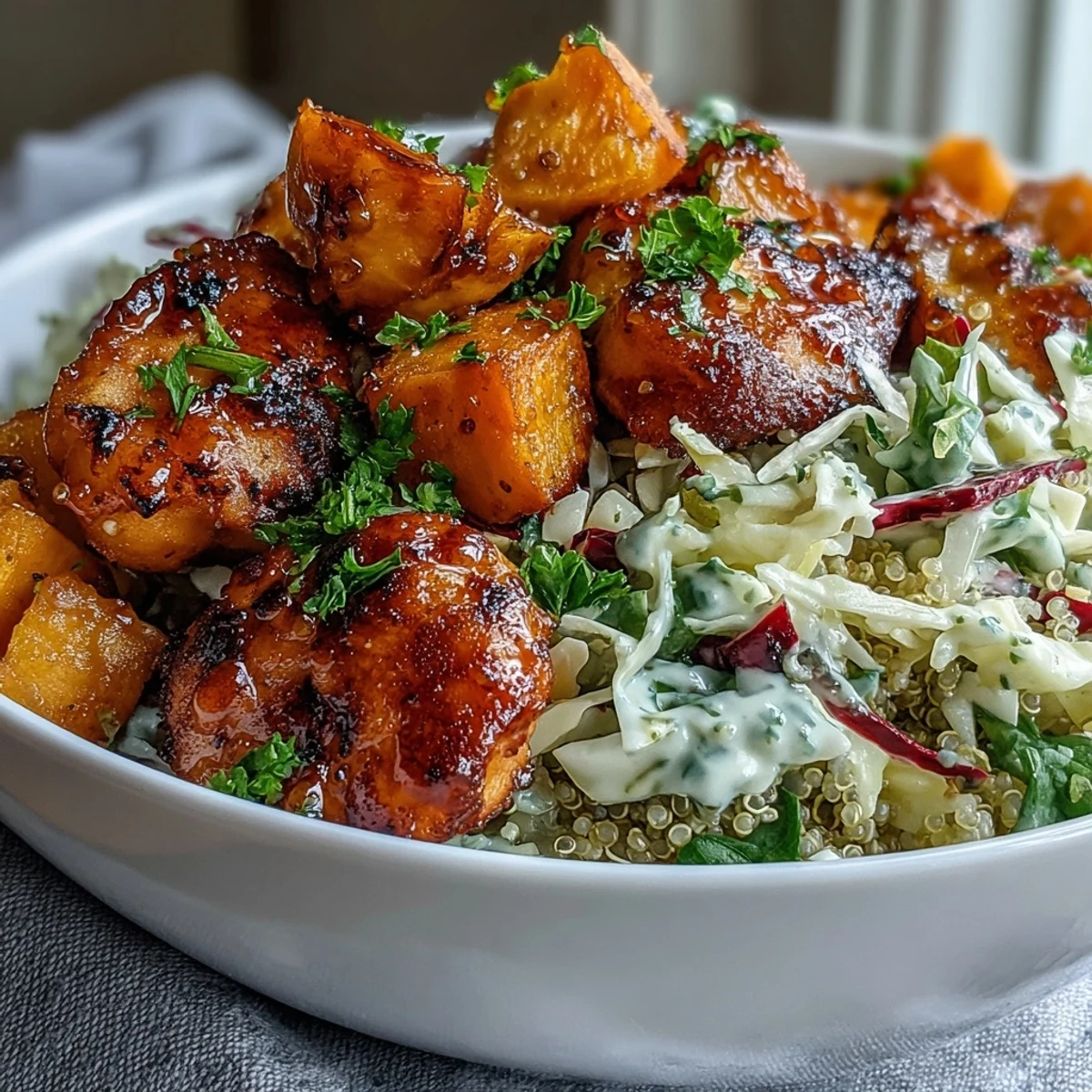Deliciously savory Hot Honey Chicken Bowl, a perfectly balanced healthy meal.