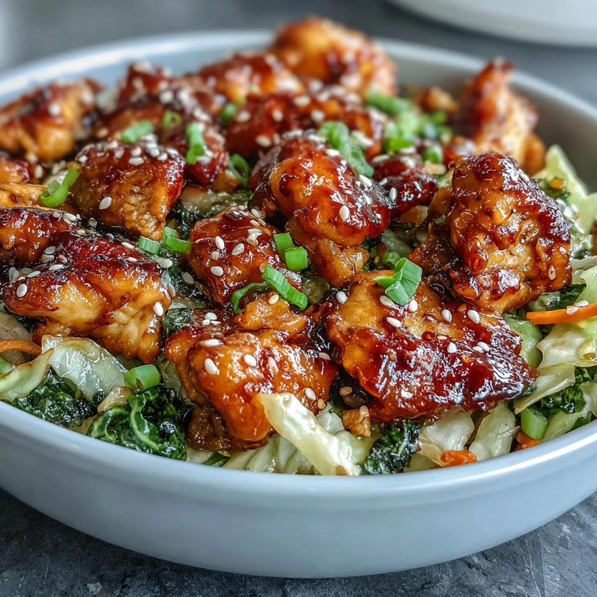 Sizzling Egg Roll Bowls with Chicken and Cabbage feature tender chicken and crisp vegetables tossed in a savory soy-sesame glaze for a quick weeknight dinner.