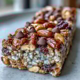 Chewy homemade granola bars with crunchy nuts, sweet dried cranberries, and a hint of coconut.