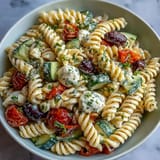 Refreshing summer pasta salad featuring al dente rotini, crisp veggies, and zesty Italian dressing for picnics.  