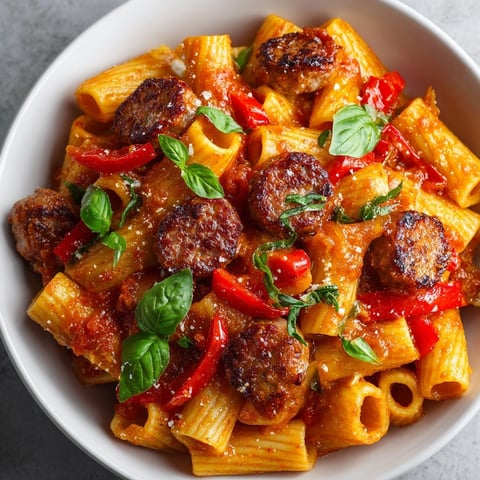 Creamy one-pot spicy sausage rigatoni recipe, a comforting weeknight dinner, ready to eat!