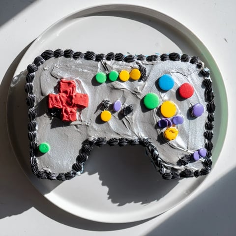 Colorful Pixel Perfect Video Game Controller Board cake with vibrant frosting, ready to be enjoyed!