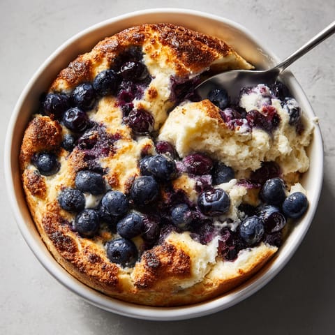 A bowl of fluffy cottage cheese blueberry cloud bread.