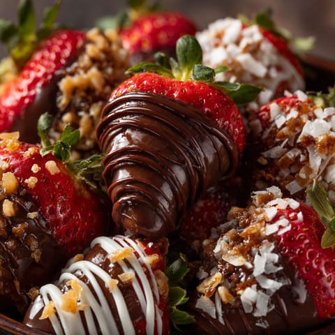 A bowl of chocolate dipped strawberries.