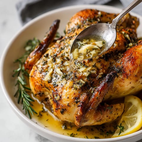 A bowl of chicken with a spoon in it.