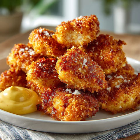 A plate of breaded food with a yellow sauce on it.