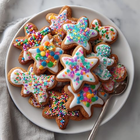 A plate of colorful star cookies.