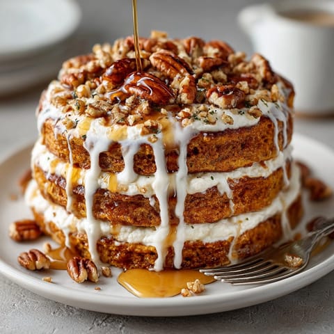 Warm, golden Pumpkin Cream Cheese Pancakes dripping with syrup, a perfect autumnal treat.