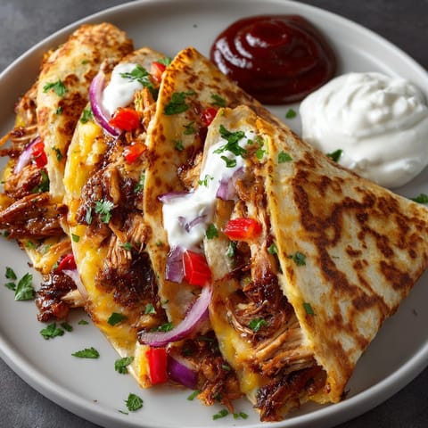 Warm, comforting BBQ Chicken Quesadilla: imagine savory chicken, peppers, cheese melting inside.
