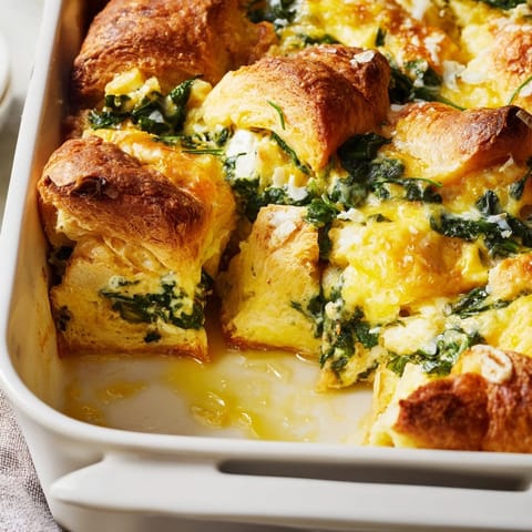 Creamy Ricotta Spinach Croissant Bake: layers of flaky pastry and cheeses, a comforting brunch.