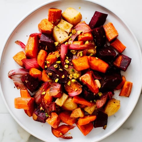 Vibrant Balsamic Glazed Root Vegetables offer a lovely balance of sweet, tangy flavors, perfect for dinner.