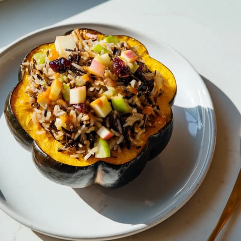A close-up of stuffed acorn squash, showcasing the vibrant colors and savory appeal of the recipe.