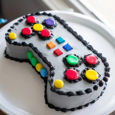 A close-up of a whimsical Pixel Perfect Video Game Controller Board, perfect for a gamer’s birthday.