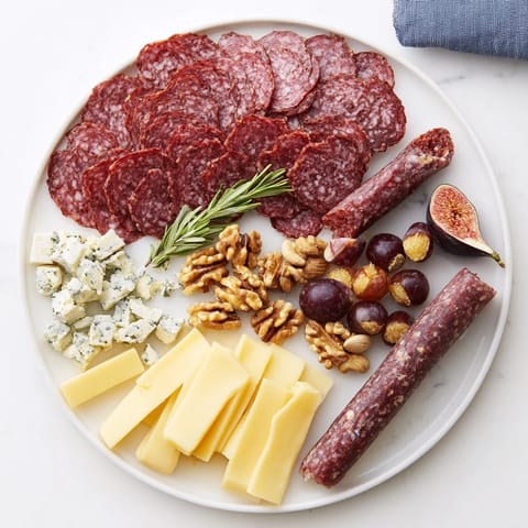 This rustic Deer Antler Charcuterie appetizer features artisan cheeses and game meats arranged beautifully with grapes.