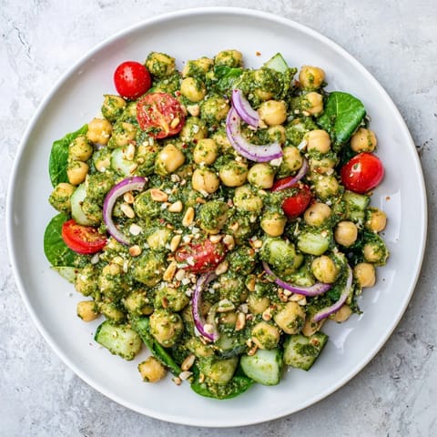 Pesto Chickpea Spinach Salad