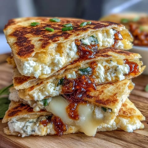 Melted goat cheese and vibrant chili jam ooze from a golden, crispy Chilli Jam & Goat Cheese Quesadilla.
