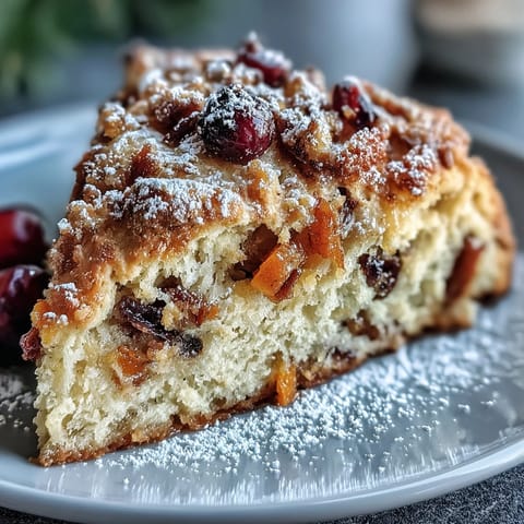 Warm, buttery scones bursting with tart cranberries and zesty candied orange peel, ideal for a festive breakfast or holiday gathering.