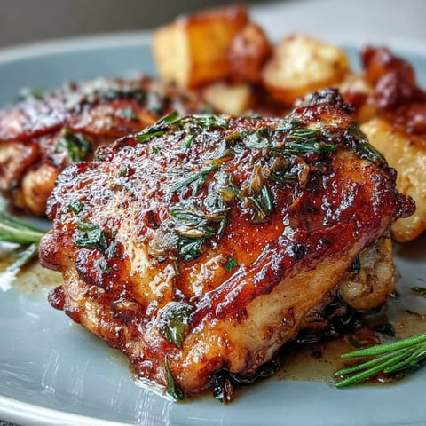 Easy Sheet Pan Chicken & Veggie Dinner with golden roasted chicken thighs and tender carrots and potatoes.  