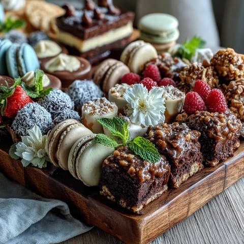 Festive dessert board filled with mini brownies, cake slices, and colorful berries for a grad party celebration.