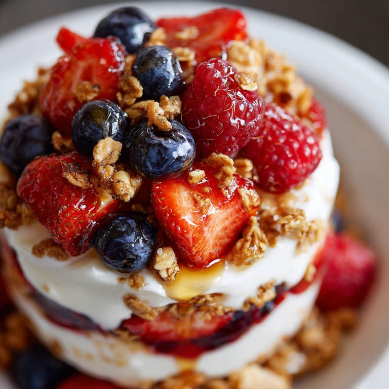 A delicious berry yogurt parfait with granola.