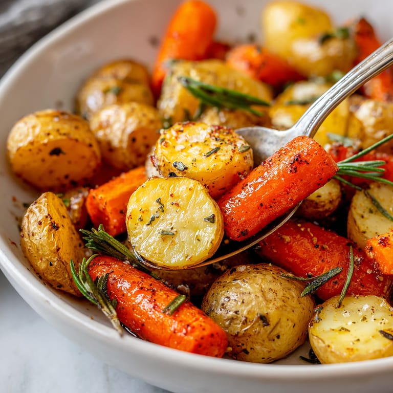 A bowl of vegetables including carrots and potatoes.