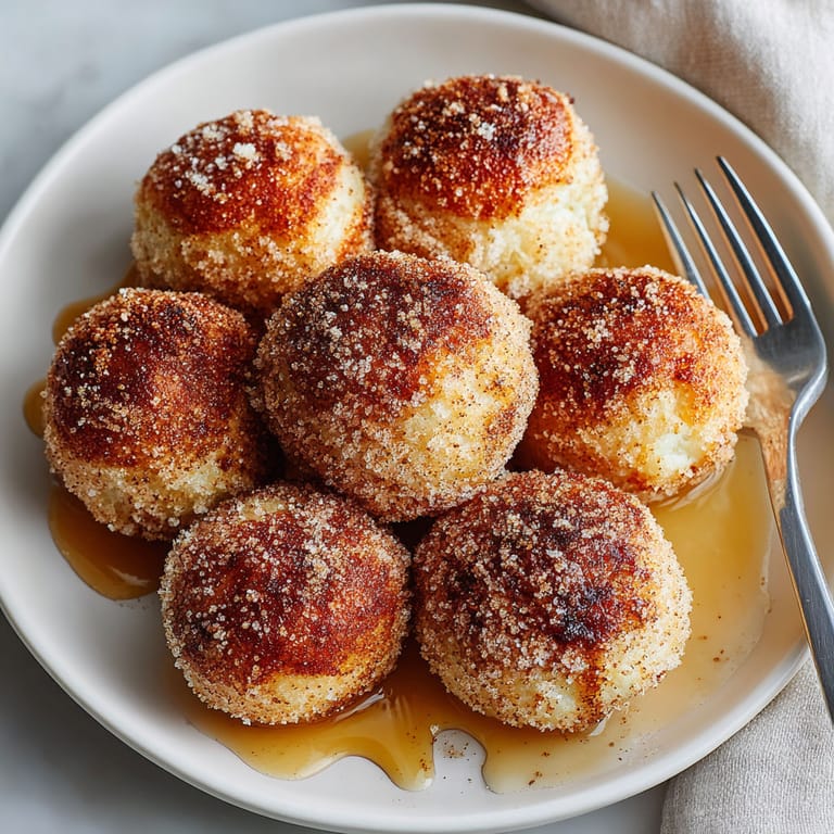 A plate of spiced apple cider donut holes.