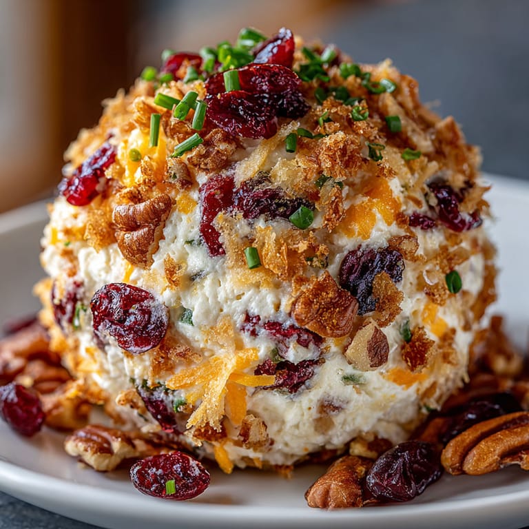 A plate of food with a cheese ball on top.