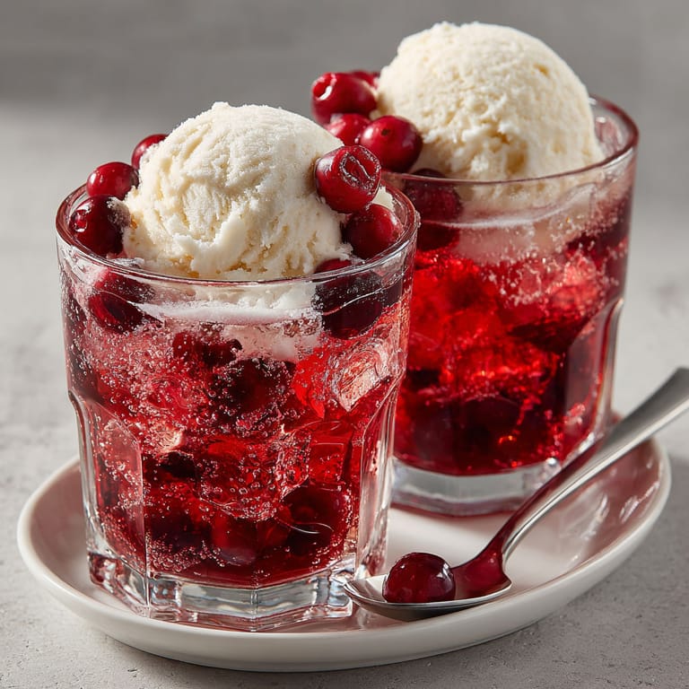 A glass of red liquid with a spoon in it.