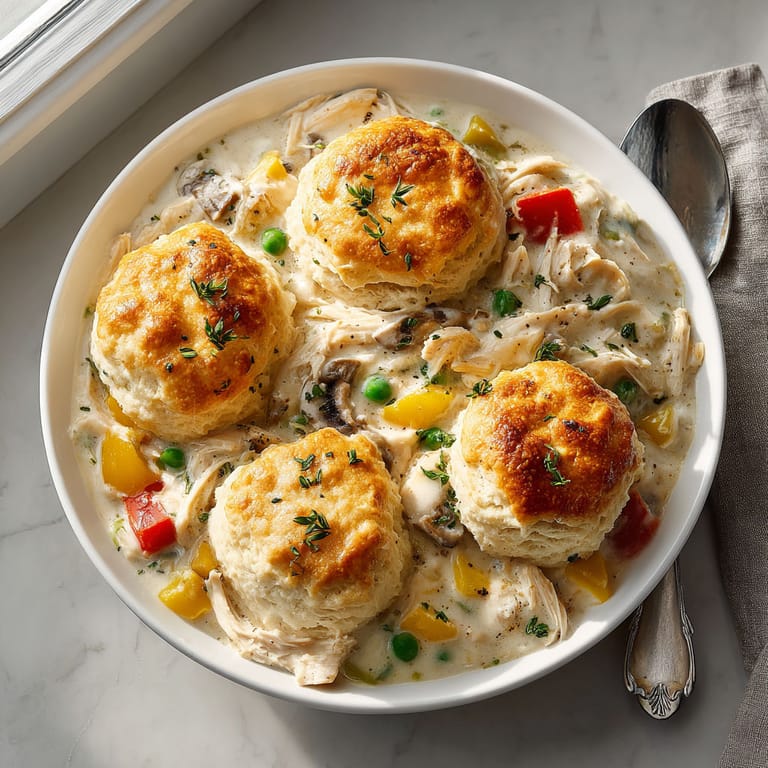 A bowl of food with biscuits on top.