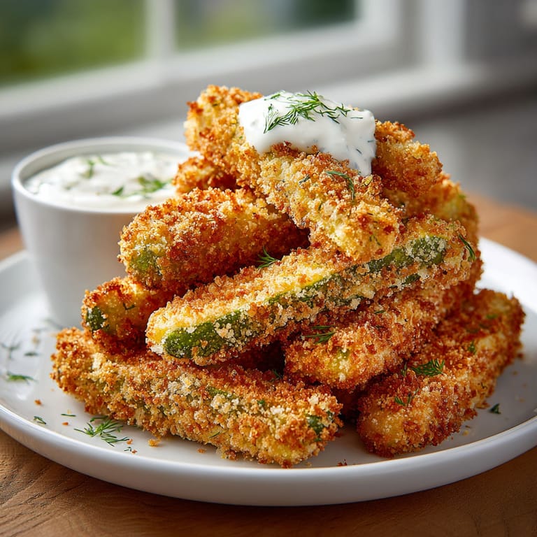 A plate of fried pickle spears.