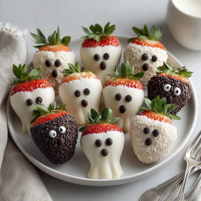 Creepy and cute: White chocolate ghost strawberries cooling, the perfect festive Halloween party snack.