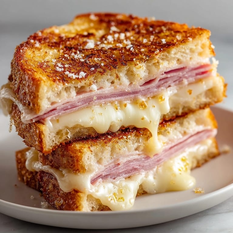 A warm Ham and Swiss Honey Mustard Grilled Cheese, a comforting homemade sandwich.