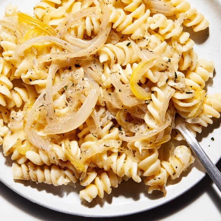 Comforting One-Pot French Onion Pasta recipe, a cheesy, easy vegetarian weeknight dinner.