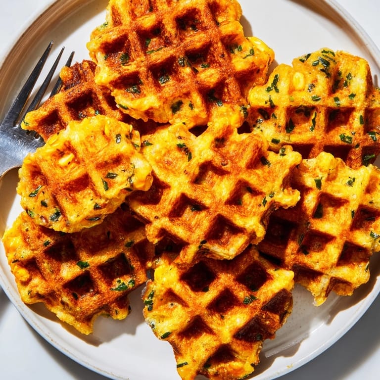 Crispy waffle iron cornbread fritters, savory and flavorful, delicious Southern snack food.