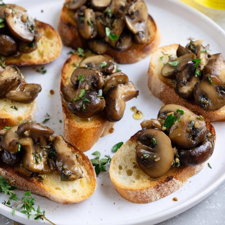 Warm, cheesy Garlic Sautéed Mushroom Toast Sliders appetizer, fresh from the oven.