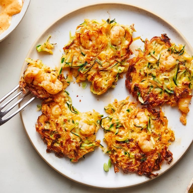 Crispy fried Shrimp and Cheddar Zucchini Fritters offer a delicious cheesy, seafood bite.