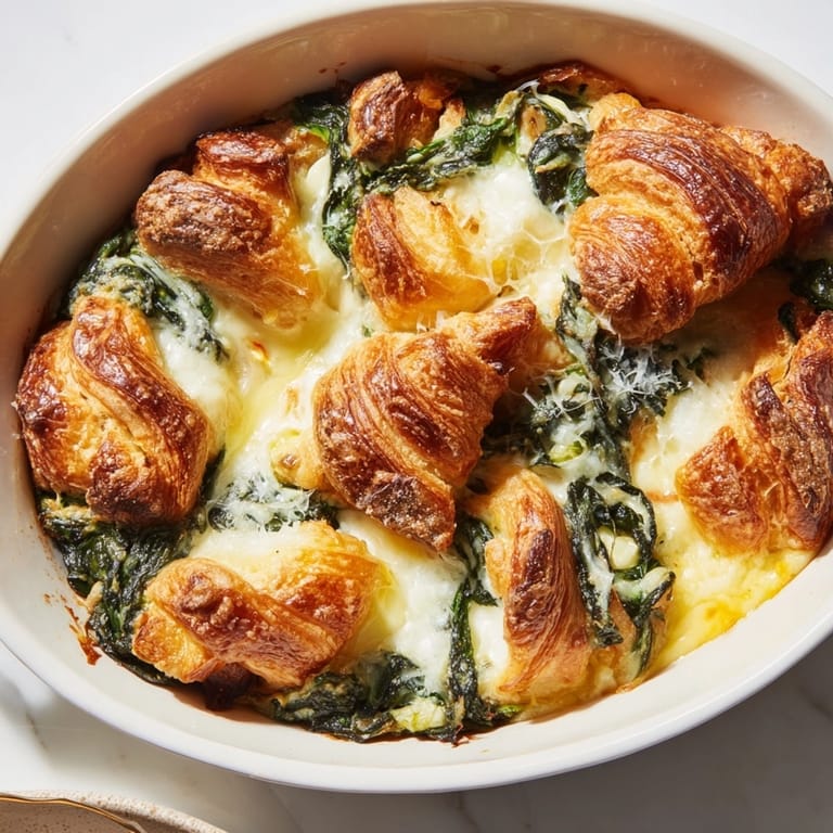 Imagine a savory Ricotta Spinach Croissant Bake—a cheesy, spinach-filled delight, steaming and delicious!