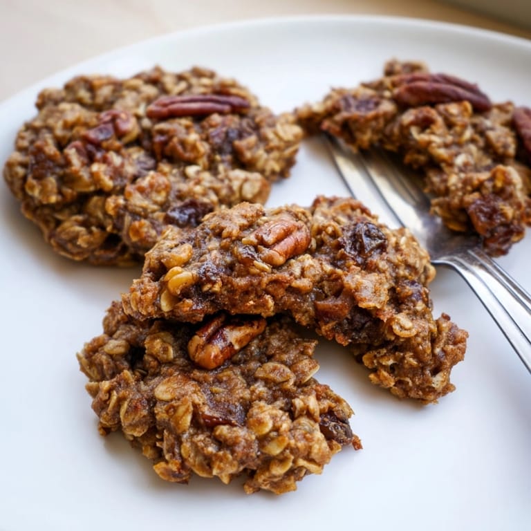 Close-up: Soft Cinnamon Date Nut Oatmeal Cookies fresh from oven, bursting with flavors.