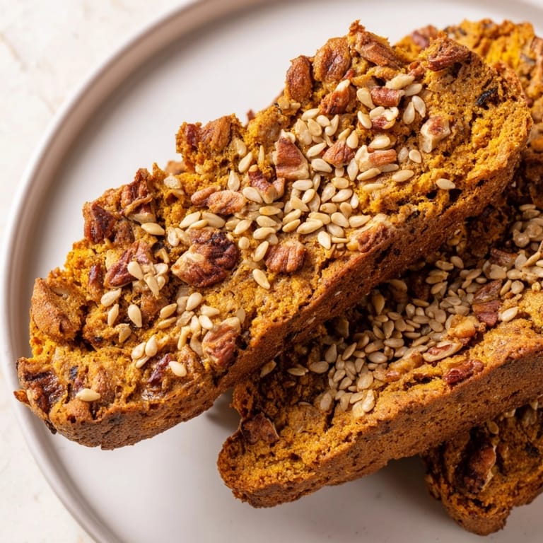 Crisp Sesame Pumpkin Muffin Biscotti, twice-baked Italian cookies with warm spices and nutty sesame.