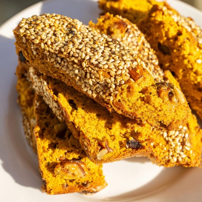 Homemade Sesame Pumpkin Muffin Biscotti: Crunchy, pumpkin-spiced perfection perfect with a steaming cup of coffee.
